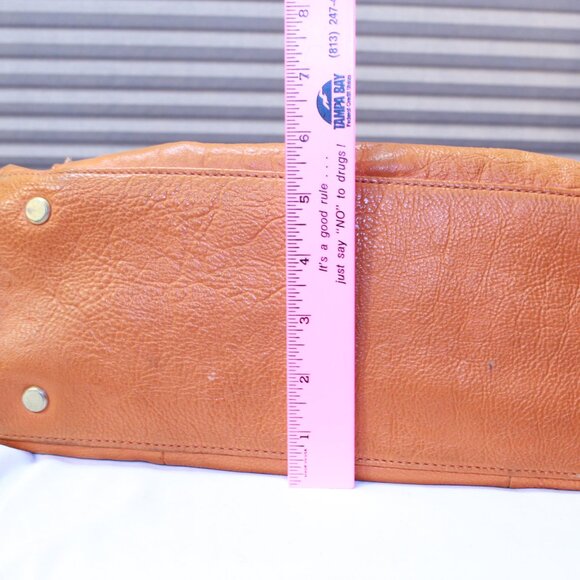 Cole Haan Orange Pebbled Leather Double Braided Handle Footed Large Tote Bag - Picture 15 of 16